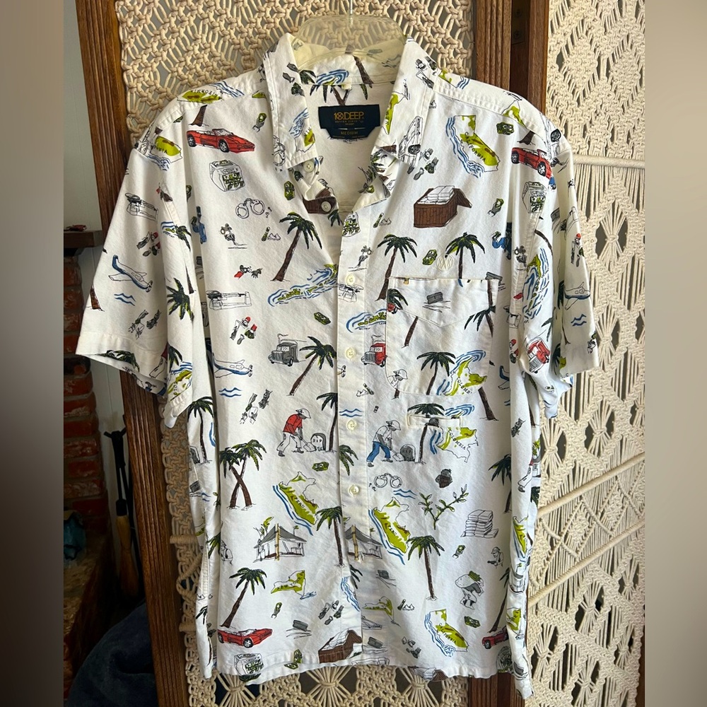 10.DEEP Men’s Button Up Shirt (All Over Print, White)